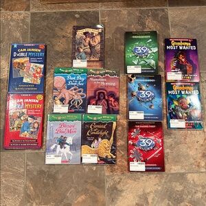 Lot of 12 kids mystery books, magic tree house Cam Jensen, 39 clues, Goosebumps